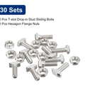 30 pcs M8x25mm T Slot Drop-In Bolt And M8 Hex Nut Set with sliding screws for 40 Series aluminum profiles.