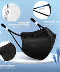 Kids KN95 Face Mask 25 Pack 5 Layer Breathable Mask with adjustable ear loops, silicone buckles, black snug fit, no slip design.