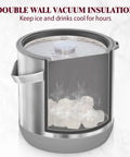 Big Boy 7qt Vacuum Insulated Ice Bucket With Lid And Scoop, Heavy Duty Cold Drink Cooler shows double wall insulation with ice.