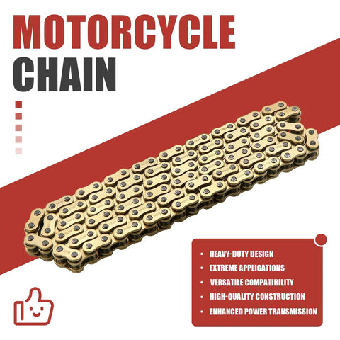 Gold 520 X Ring Motorcycle Chain With 114 Links And Master Link Pro Grade Heavy Duty Drive Chain for versatile compatibility.