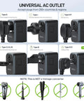 GaN 45W Universal Travel Adapter With PD and QC Fast Charging showing five plug types for over 200 countries, UK US AU EU