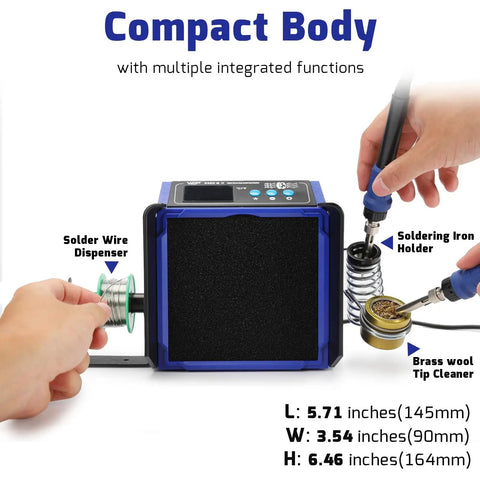 Fume Extractor And Soldering Station 2 In 1 Solder Smoke Absorber With PID Temperature Control, featuring solder wire dispenser and holder.