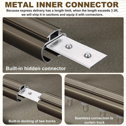 Heavy Duty Double Curtain Track System With Aluminum Brackets And Wall Mount, Silent Glide Rails For Room Divider In Living Room, Bedroom, Or Hospital, 2.2m Black metal inner connector