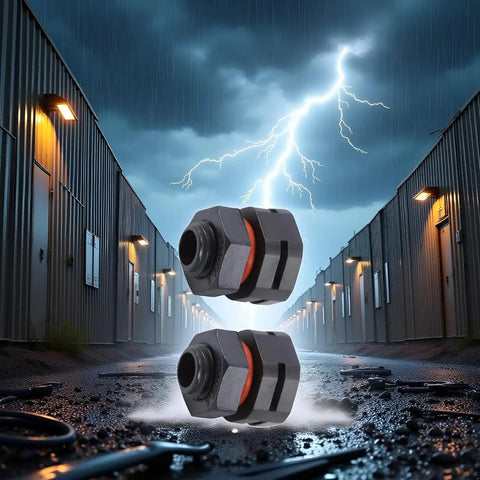 Dual Port IP68 Industrial Breather Vent With M12x1.5 Thread Pressure Equalization Valve in stormy industrial setting