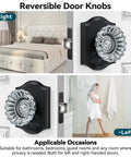 Vintage Black Crystal Glass Door Knobs With Lock For Privacy Interior Bedroom Bathroom Door Hardware Matte Black Finish