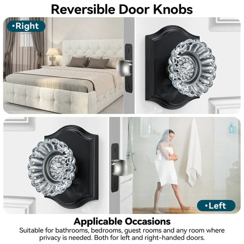 Vintage Black Crystal Glass Door Knobs With Lock For Privacy Interior Bedroom Bathroom Door Hardware Matte Black Finish
