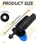 High Pressure Windshield Washer Pump With Grommet And Replacement Spray System For Bmw Ford Jeep Dodge Chrysler Chevy Vw Audi Parts 1J6955651 product size showing dimensions of 4.52 inch pump and 0.67 inch grommet