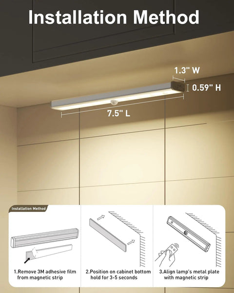 Rechargeable Under Cabinet Lights With Remote, Dope 20 LED Bar, 3 Color Modes, Dimmable And Timed, Closet Pantry Kitchen Shelf Lighting, Slim 7.5 Inch Length, Easy Install, Pack Of 6