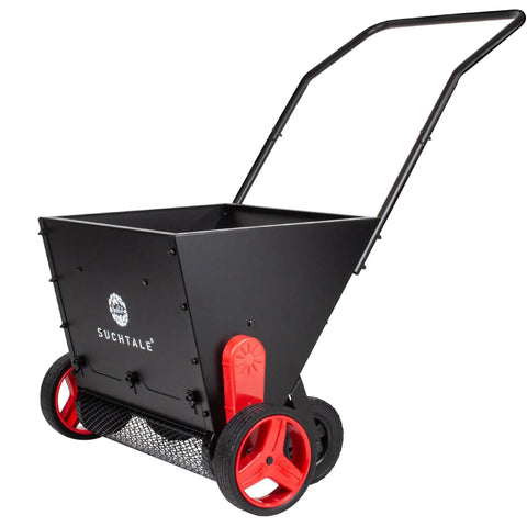 Upgrade Push Lawn Spreader for Compost and Peat Moss, No-Fuss Organic Fertilizer Spreader with metal mesh basket topdresser