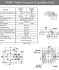 DN200 series diagram and specifications for Hollow Rotary Actuator With Crazy Accurate Hollow Rotating Platform And Rotary Positioners