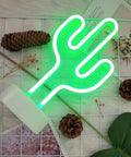 Cactus Neon Night Light With Pedestal LED Sign For Kids Room And Bedroom Decor, Battery Or USB Operated Safe, on grid background.