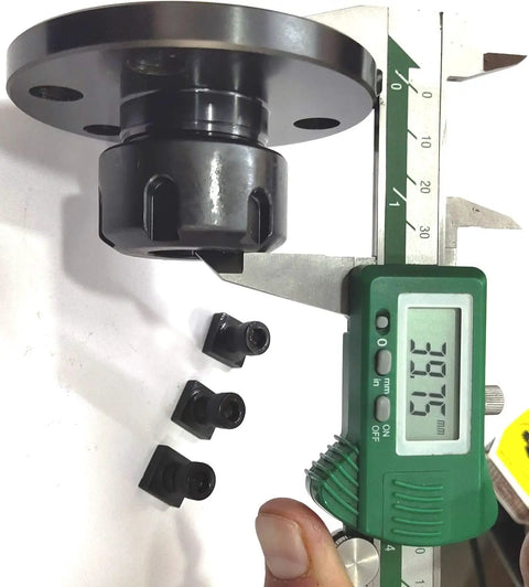 Pro Grade ER25 Collet Adaptor For Rotary Milling Tables With Fixing T Nuts, dial caliper measuring metal adaptor and T-nuts