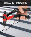 Hand holding NT600 Rivnut Tool Kit Pro Grade All In One With 10-32 And 6-32 Mandrels above metal surface