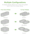 Diagram showing six configurations of 8x2x2ft Oval Outdoor Metal Raised Garden Bed For Vegetables And Herbs Deep Root Planter Holds Up To 215 Gallons With 4 Support Bars And Six Configurations No Bottom Panel.