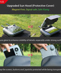Upgraded sun hood and screen protector for RC 2 remote controllers in use, enhancing screen visibility and protection.