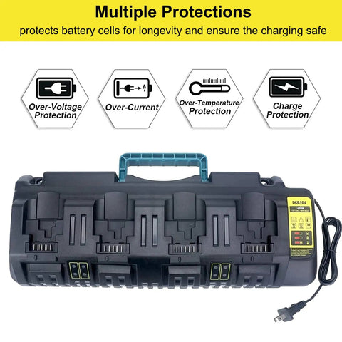 Four Port Battery Charger Station For 12V 20V Max And 60V Max Li-Ion Batteries - Simultaneously Power Up DCB206 DCB205 DCB240 DCB606 DCB609 And More Fast Reliable Charging For DIY Projects