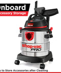5 Gallon 4.5 Peak HP Wet Dry Vacuum With Stainless Steel Tank Portable Shop Vacuum with accessory storage