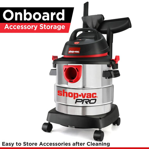 5 Gallon 4.5 Peak HP Wet Dry Vacuum With Stainless Steel Tank Portable Shop Vacuum with accessory storage