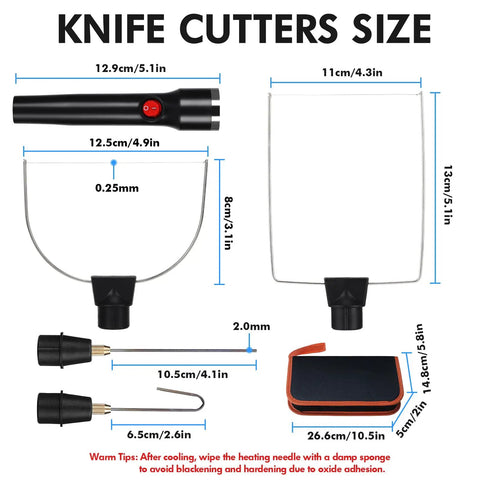 Go To 4 In 1 Foam Cutter Set With Hot Wire Knife Electric Styrofoam Cutter Tool size guide with cutting wands measurements