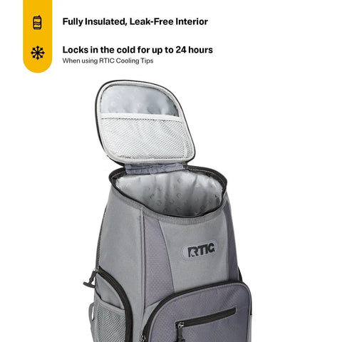 15 Can Capacity Backpack Cooler With Soft Insulated Design built for on the go, open top view showing inside lining.