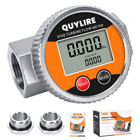 Rugged All Weather Outdoor Ready Waterproof 1 Inch Fuel Flow Meter With Three Quarters Inch NPT Adapter, digital display