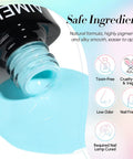 Open bottle of blue gel from Pastel Gel Nail Polish Set 12pcs Vegan Cruelty Free Soak Off UV LED Cure Nail Art Kit