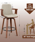 Swivel Bar Stools Set Of 3 26 Inch Counter Height With Wood Legs And Backs Plush PU Leather Upholstery Bentwood Frame Ergonomic Back Support