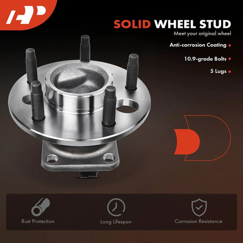 2-Pack Rear Wheel Bearing and Hub Assembly with ABS & 5-Lug in stainless steel with bolts, rust protection advertised