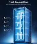 Frost-free interior view of Massive 11 Cu Ft 4 In 1 Convertible Upright Freezer And Refrigerator With Durable Glass Shelves.