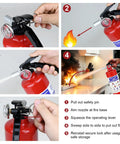 Multipurpose 2.5 Lb ABC Dry Chemical Fire Extinguisher Rated 1A 10B C being used to extinguish fire in kitchen.