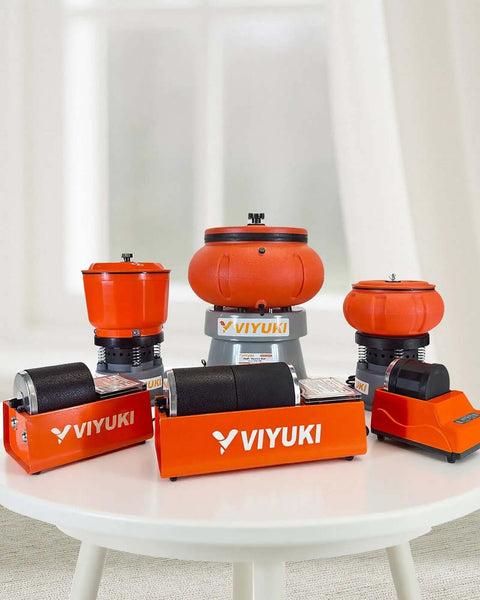 18 Lbs Vibratory Tumbler Polishing Machine For Metal Parts With Walnut Shell Media Super Easy To Use Rust Removal Smooth Finish Durable 120V 60Hz Bench Top Buffing And Deburring Tool For Small Shops And DIY shown on table