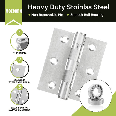 3 Pack 3 Inch Stainless Steel Door Hinges Heavy Duty Ball Bearing For Interior And Exterior Doors Square Corner Smooth Quiet Silver Finish Supports Up To 100 Lbs Each, close-up