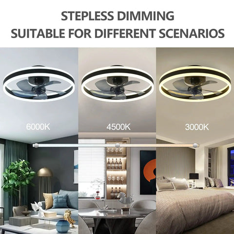 Modern Dimmable Ceiling Fan With Light And Remote Control, MuteLED Quiet, 6 Speeds, Reversible, 60W Black Ceiling Fan