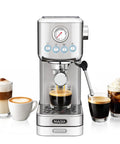 Compact Espresso Machine With 20 Bar Pump And Milk Frother Steam Wand For Barista Grade Lattes And Cappuccinos At Home 1350W Fast Heating 40 Ounce Removable Water Tank Stainless Steel Silver