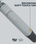 Close-up of ergonomic cushioned grip on Beefy Aluminum Garden Trowel With Full Tang Extra Wide Scoop Sharpened Point Rust Resistant Tool