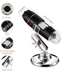 Handheld Digital Microscope 40X To 1000X With 8 LED Endoscope Camera Carrying Case And Solid Metal Stand Compatible With Android Windows 7 8 10 11 Linux Mac Not For iPhone iPad Great For Tiny Details And Gearheads, black microscope on metal stand