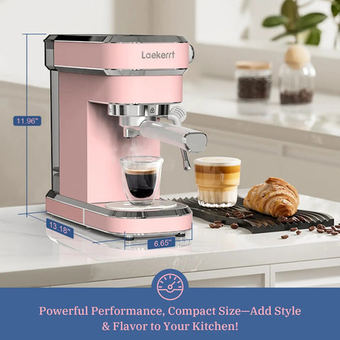 Professional Espresso Machine With 20 Bar Pump And Milk Frother Steam Wand For Cappuccino And Latte At Home Stainless Steel Easy To Use Great Gift For Women Wives Daughters Moms Pink on countertop