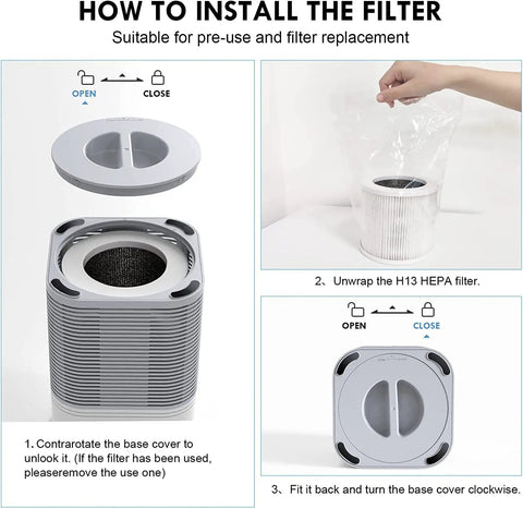 Installation steps for A1 A1W Air Purifier Replacement Filter H13 True HEPA 2 Pack Compatible With HQSC50 HQKJ80 A1 A1W.