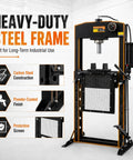 Heavy Duty Air Hydraulic Shop Press With Foot Pedal Totally Badass Rig that features a carbon steel frame and protective screen.