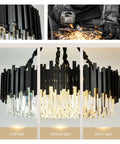 Stylish Black Stainless Steel LED Crystal Pendant Light Dope Design bright cold white hanging fixture showing design variations in light.