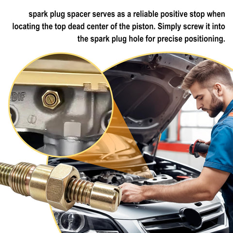 Straight From The Shop Heavy Duty Piston Stop Tool And Tdc Locator Screw Built Tough For 14Mm Spark Plugs in use for engine timing.