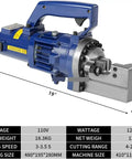 Cordless Electric Rebar Cutter RC-20 Portable Hydraulic Cut-Off Machine Brushless Motor with steel cutting attachment, dimensions 19x10x6 inches.