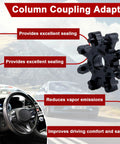 Column coupling adapter with benefits text and steering wheel for 2 Pack Flexible Steering Coupler Replacement For Hyundai And Kia 56315-2K000FFF Nylon Pad And Rubber Wheel Joint Smooth Steering Reduces Vibration And Noise Easy Install Durable Power Steering Coupler.