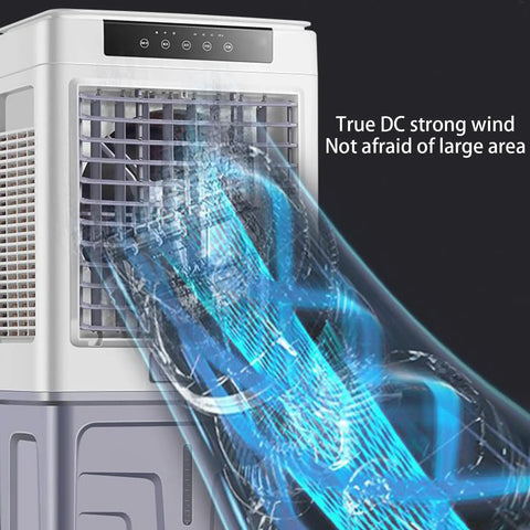 Keep Things Chill With This Portable Evaporative Air Cooler Delivering Whisper Quiet Three Fan Speeds Four Reusable Ice Crystals And Handy Timer For Bedroom Or Office, showing airflow from the unit.