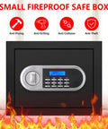 1.3 Cu Ft Fireproof Safe For Home Use with digital lock and fire icons showcasing anti-prying and anti-theft features