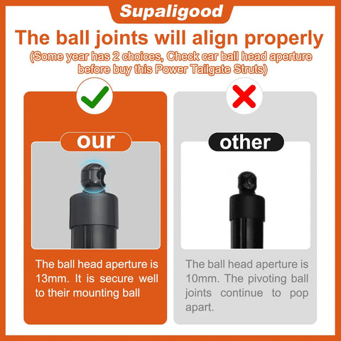 Comparison of ball joint alignments for Straight Up Heavy Duty Power Rear Hatch Strut Lift Supports For Nissan Pathfinder 2013 2015.