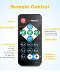 Remote control for Disco Ball Party Lights With Remote Sound Activated RGB Seven Color Strobe DJ Lights Two Pack showing buttons and functions.