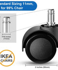 5 Pack Beefed Up 2 Inch Office Chair Casters Heavy Duty Wheels For Smooth Silent Rolling On Wood Floors Or Carpet Rotating Rubber Wheels Replacement Fit For 99 Percent Of Chairs showing dimensions and fit