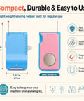 Magnetic 3 In 1 Sewing Tool With Retractable Seam Ripper, Adjustable Fabric Edge Guide, blue and pink with scale and dimensions