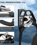 Right Hand Climbing Ascender For 8 To 13 Mm Rope, UIAA Certified Rope Clamp with anti-slip spikes, rubber handle, and lever